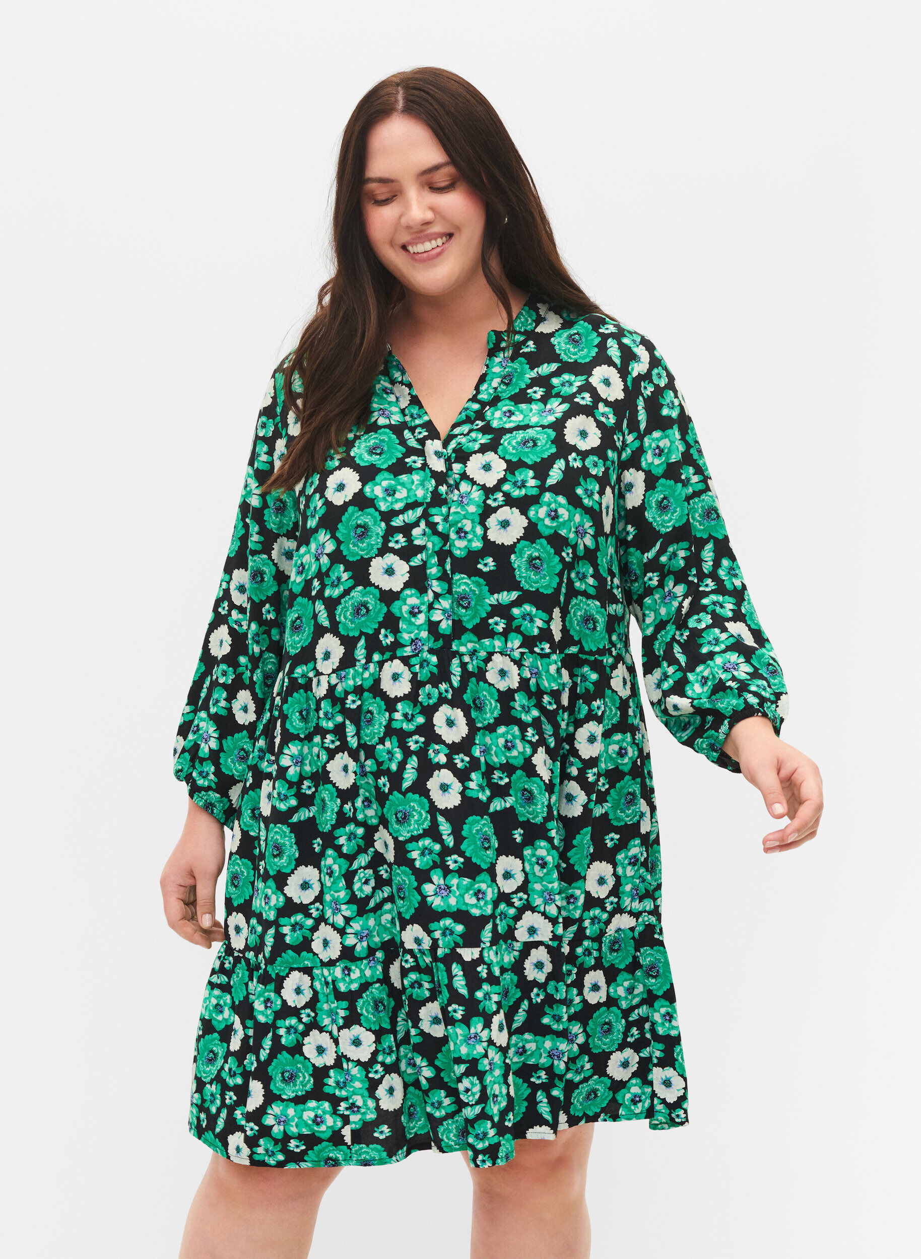 Zizzi Gebloemde tuniek in viscose, Green Flower AOP, Model image number 0