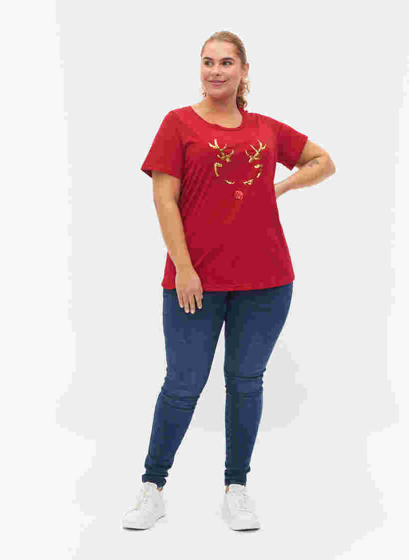 Kerst t-shirt in katoen, Tango Red Reindeer, Model image number 2
