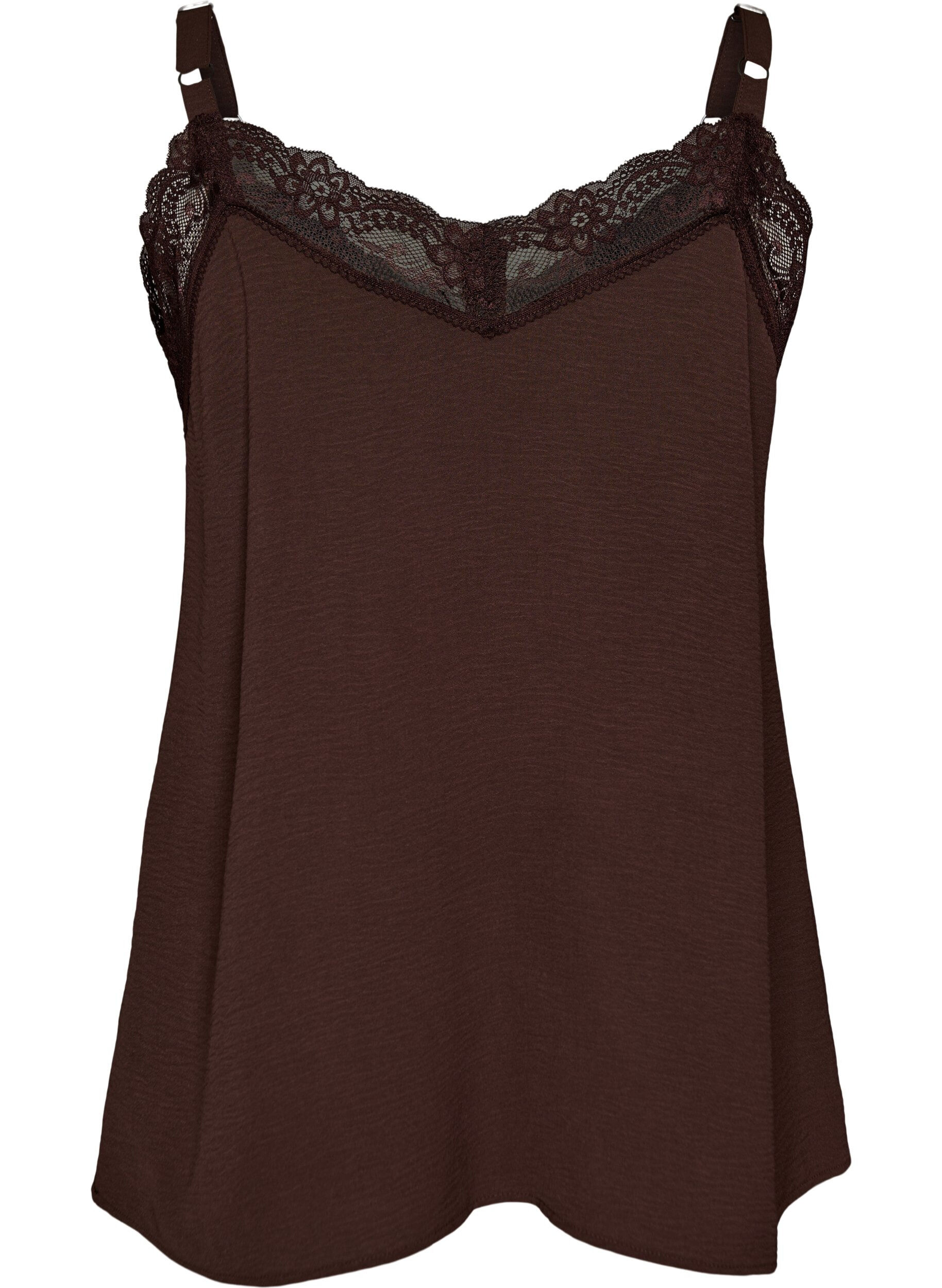 Zizzi Cami top met V-hals en kanten rand, Bruin, Packshot image number 1