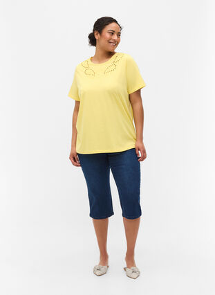 T-shirt met korte mouwen en broderie anglaise, Goldfinch Mel., Model image number 2
