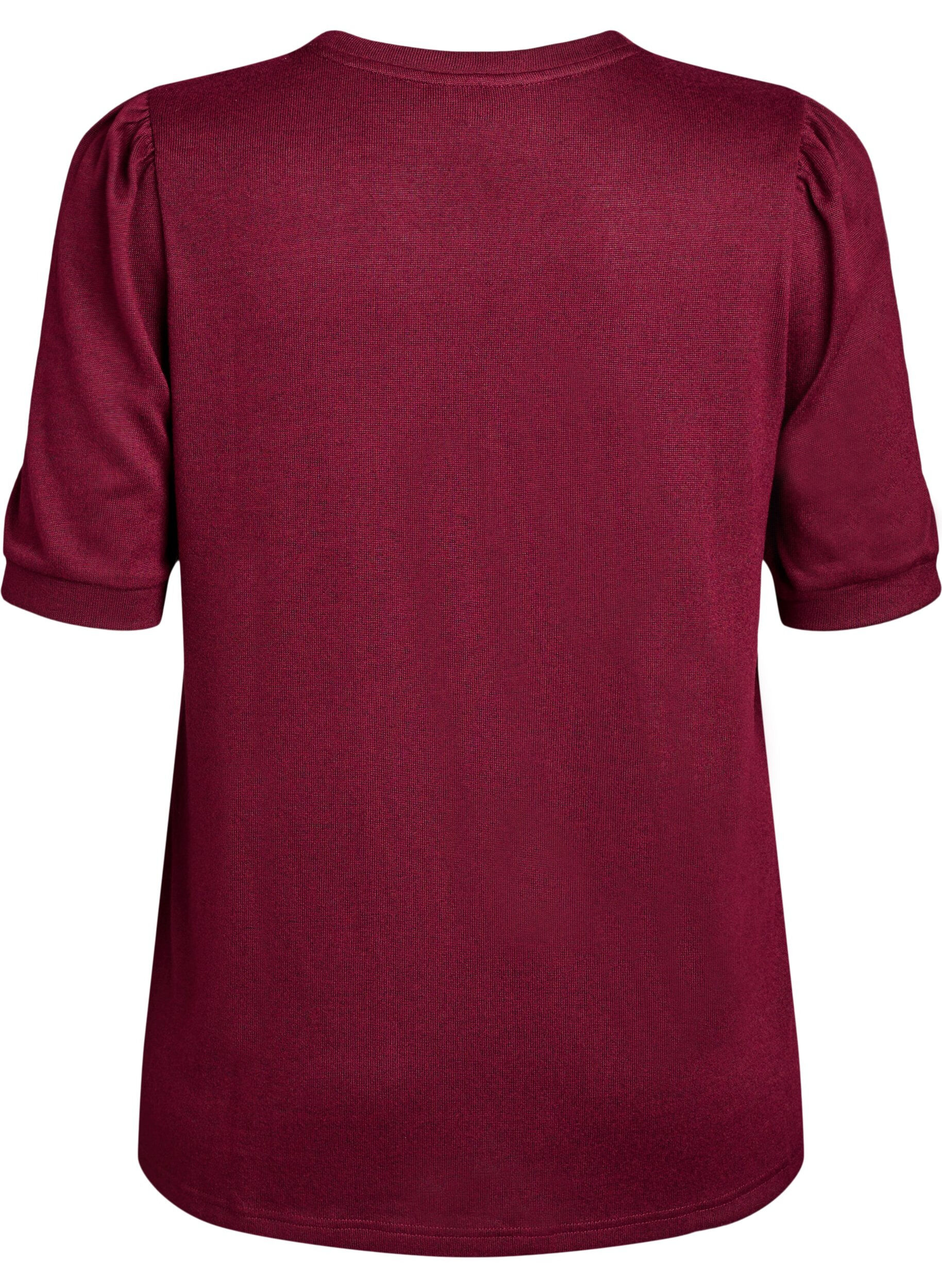 Zizzi Blouse met knoopdetail en korte pofmouwen, Donker Bordeaux, Packshot image number 1