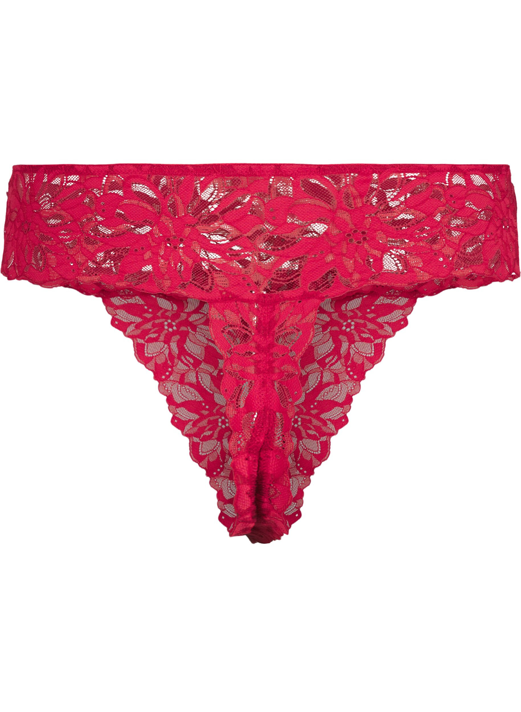 Zizzi Zonder kruis kanten string, Rood, Packshot image number 1