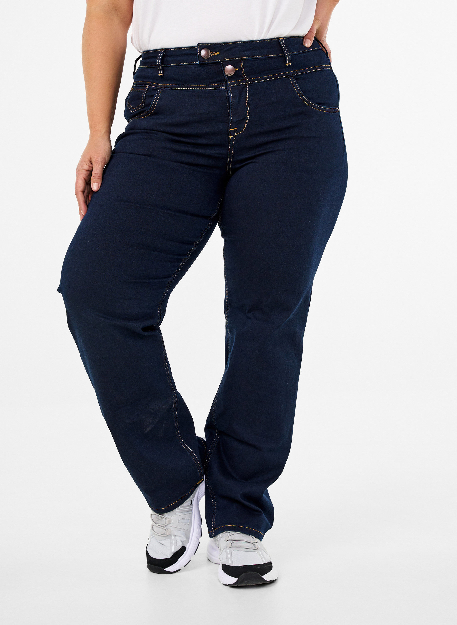 Zizzi Regular fit Gemma jeans met hoge taille, Blauw, Model image number 4