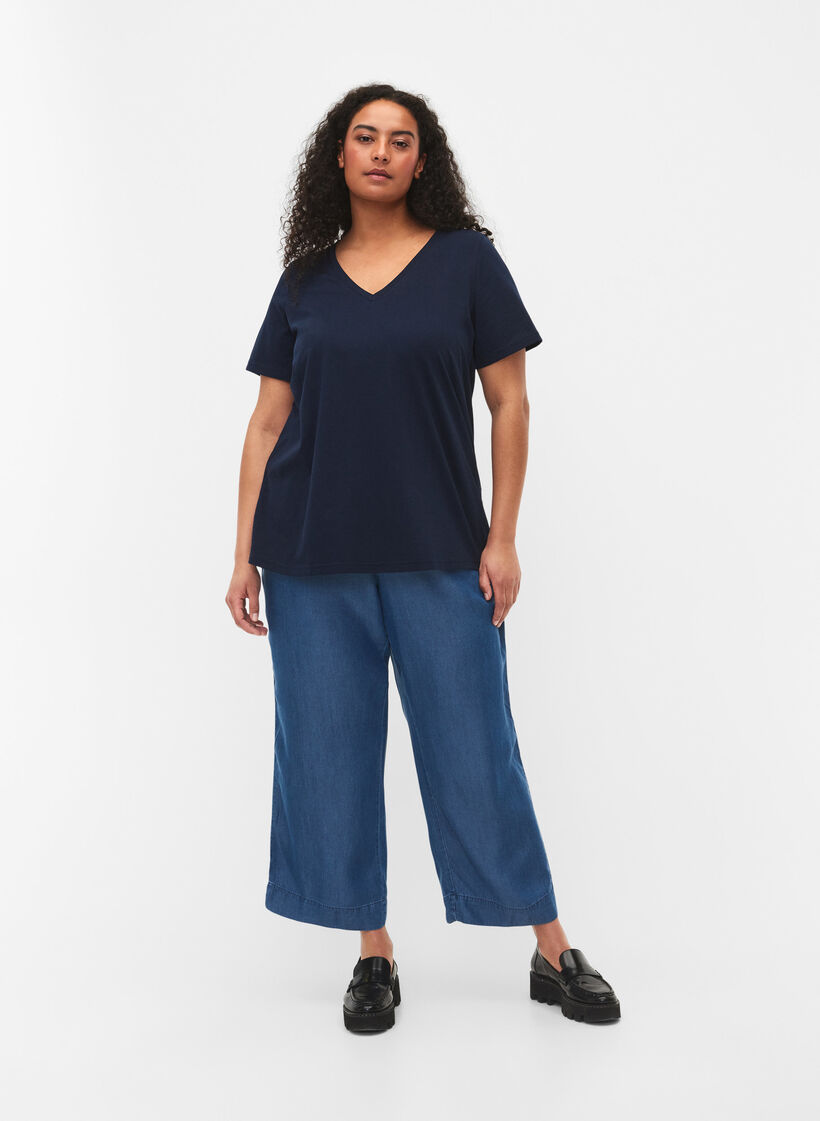 T-shirt met korte mouwen en V-hals, Blauw, Model image number 1