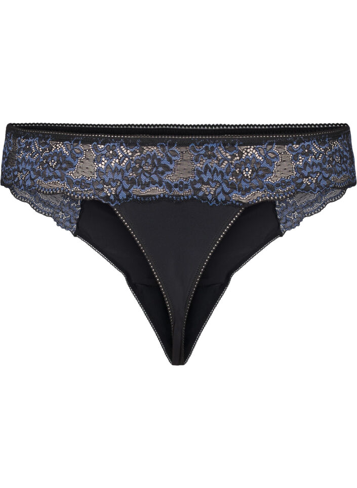 G-string van microvezels met kant, Black w Blue, Packshot image number 1
