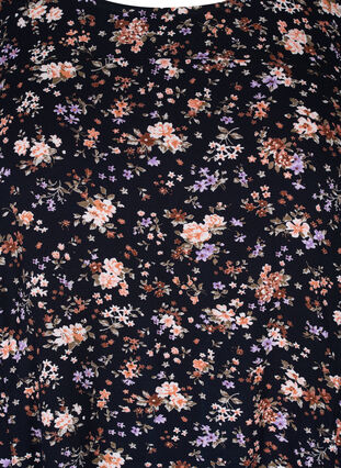 Viscose jurk met print en korte mouwen , Black Small Flower, Packshot image number 2