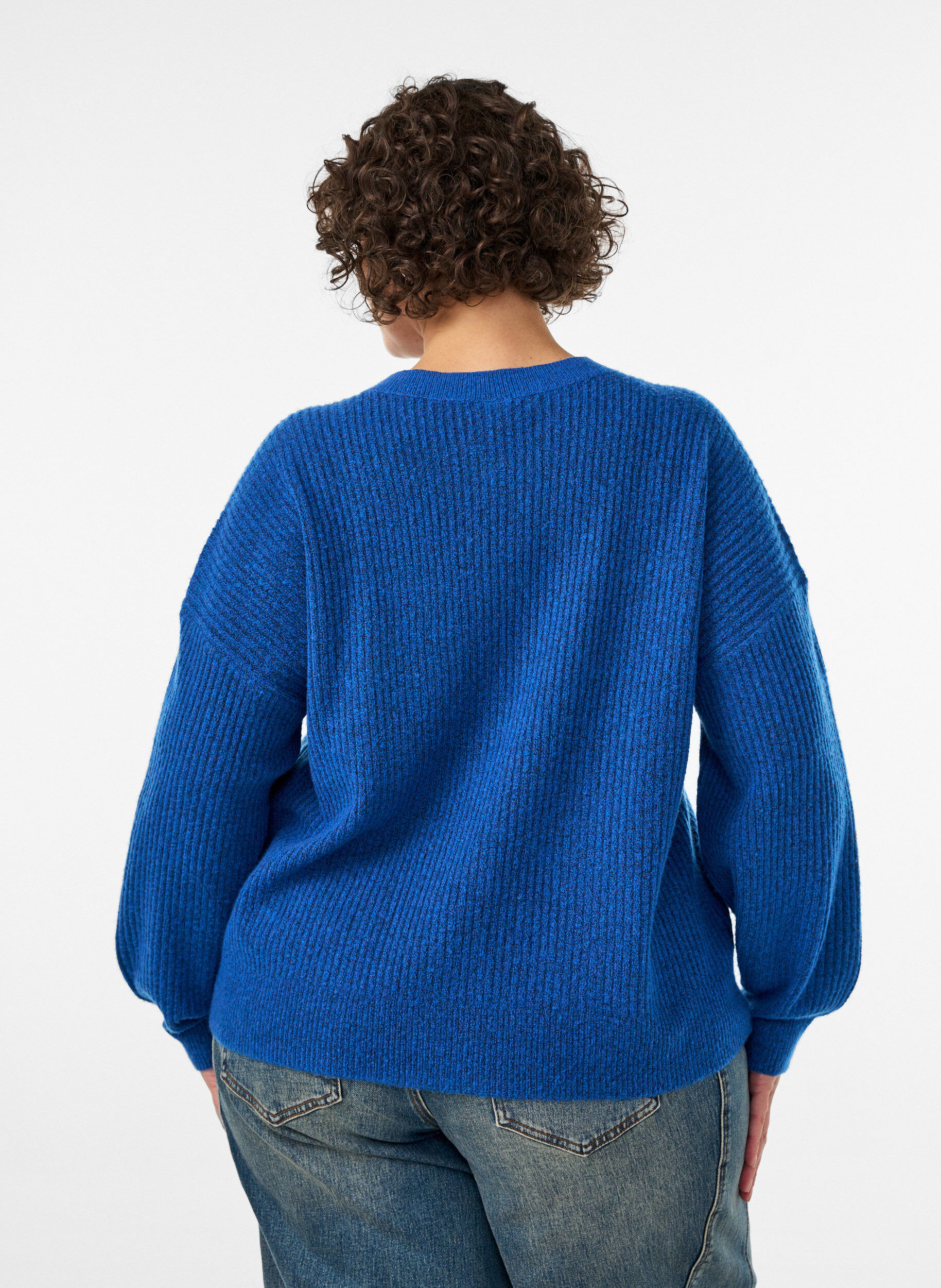 ZizziGeribde cardigan met knopen, Blauw, Model image number 2