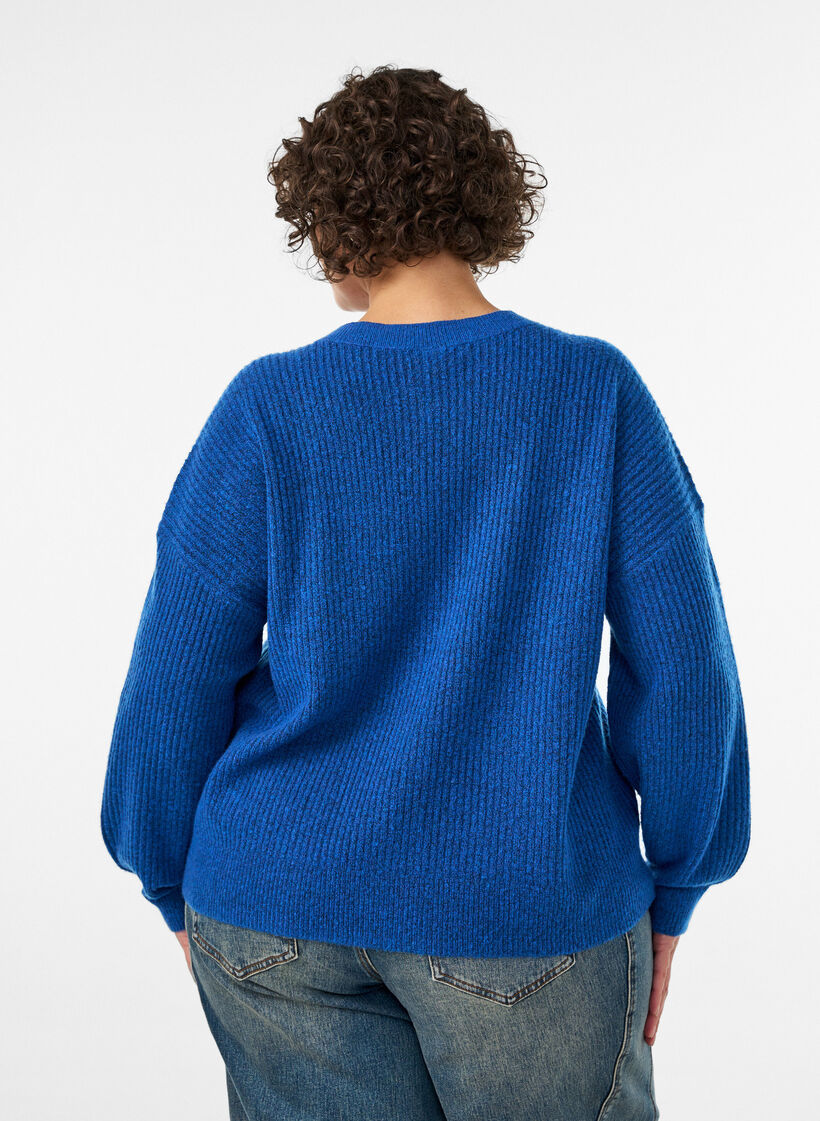 Geribde cardigan met knopen, Blauw, Model image number 2