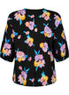 Gebloemde blouse met ronde hals en ritssluiting, Zwart, Packshot image number 1