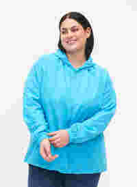 Korte jas met capuchon en verstelbare onderkant, River Blue, Model