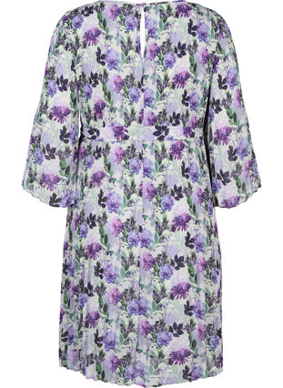 Bedrukte geplooide jurk met bindband, Purple Flower Mix, Packshot image number 1