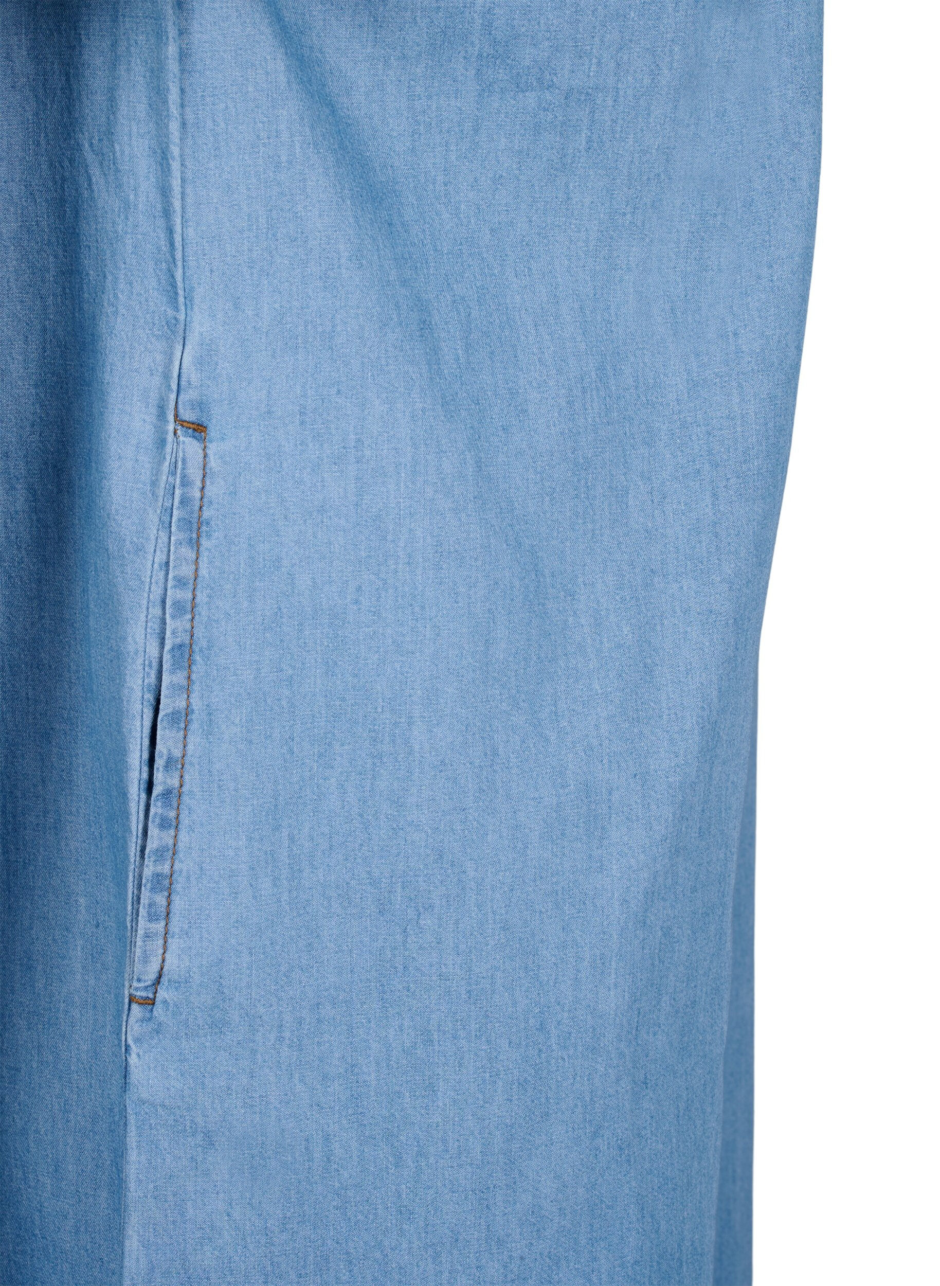 Zizzi Denim jurk met split en korte mouwen, Blue denim, Packshot image number 4