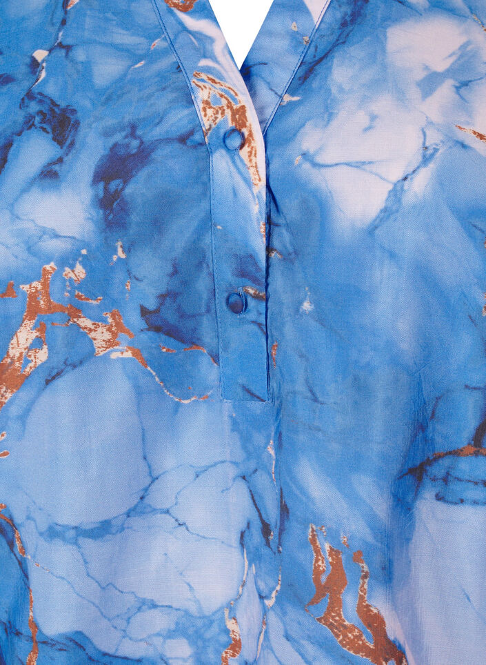 Viscose blouse met marmerprint en korte mouwen, Blauw, Packshot image number 2