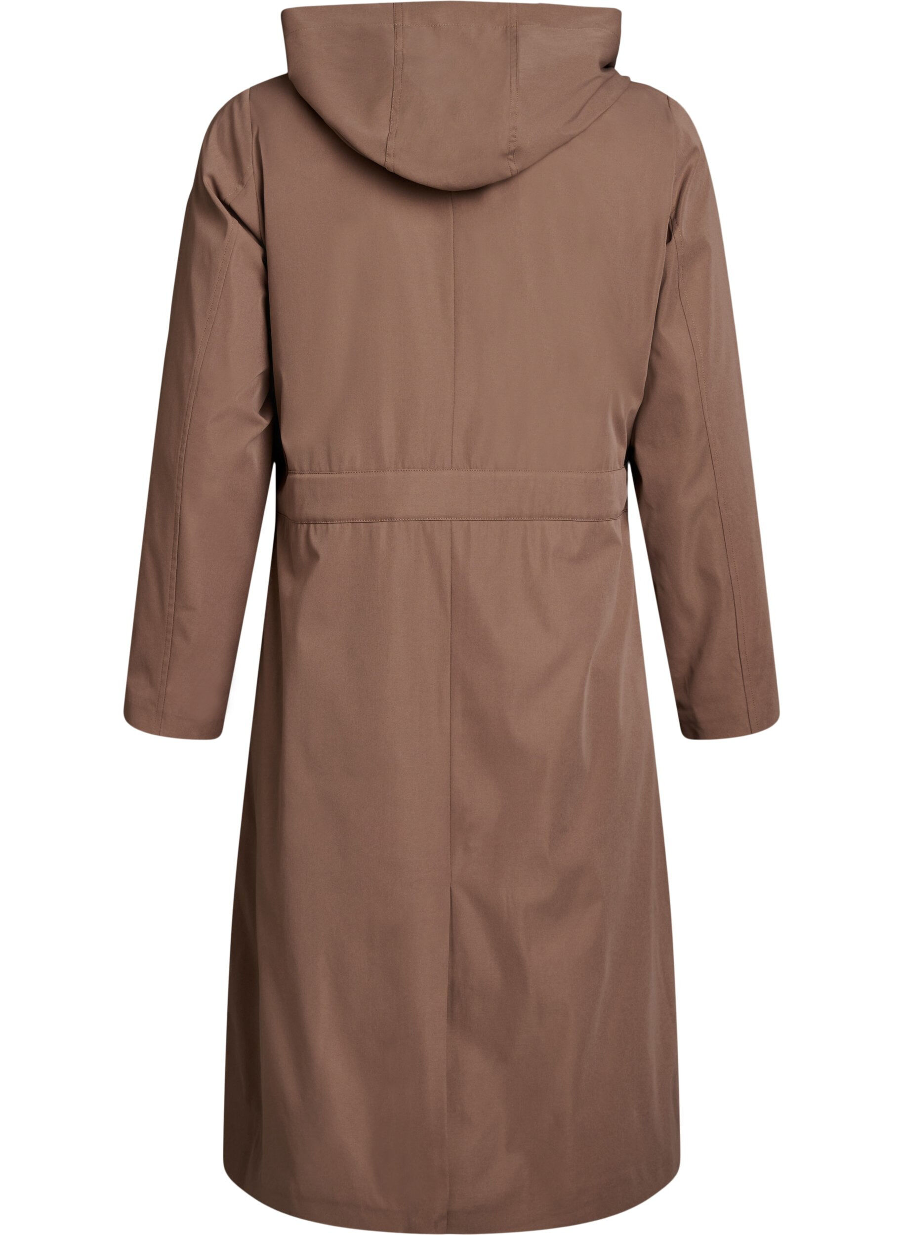 Zizzi Trenchcoat met capuchon en strikceintuur, Bruin, Packshot image number 1