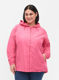 Korte jas met capuchon en verstelbare onderkant, Hot Pink, Model