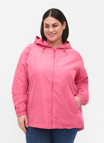 Korte jas met capuchon en verstelbare onderkant, Hot Pink, Model image number 0