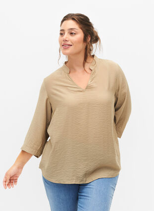 Gekleurde blouse met 3/4 mouwen, Coriander, Model image number 0