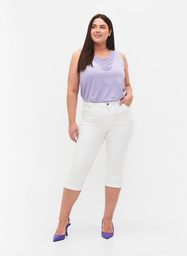 High waist Amy capri jeans met super slim fit, Bright White, Model image number 0
