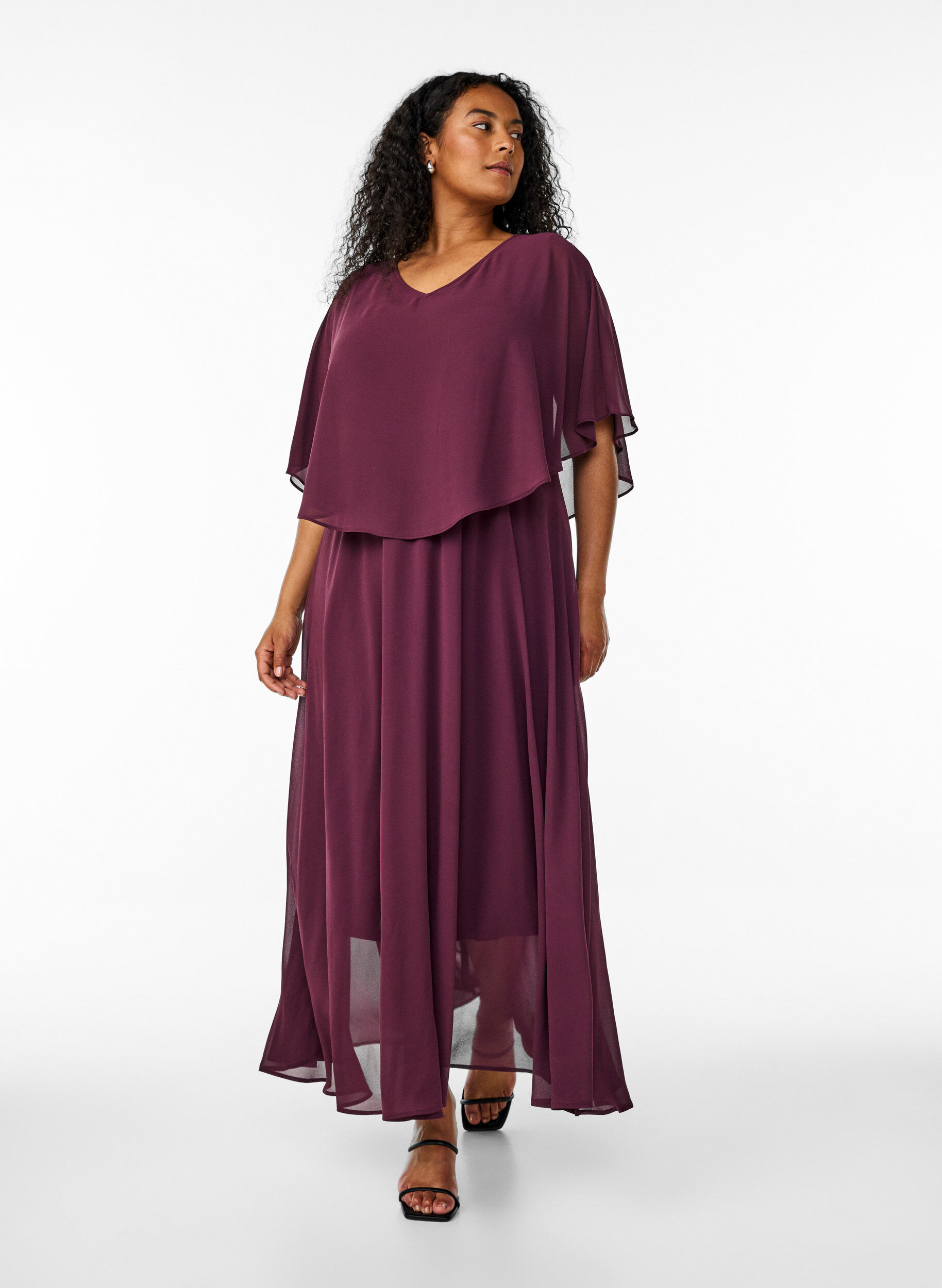 Zizzi Maxi-jurk met korte mouwen en a-vorm, Rood, Model image number 0