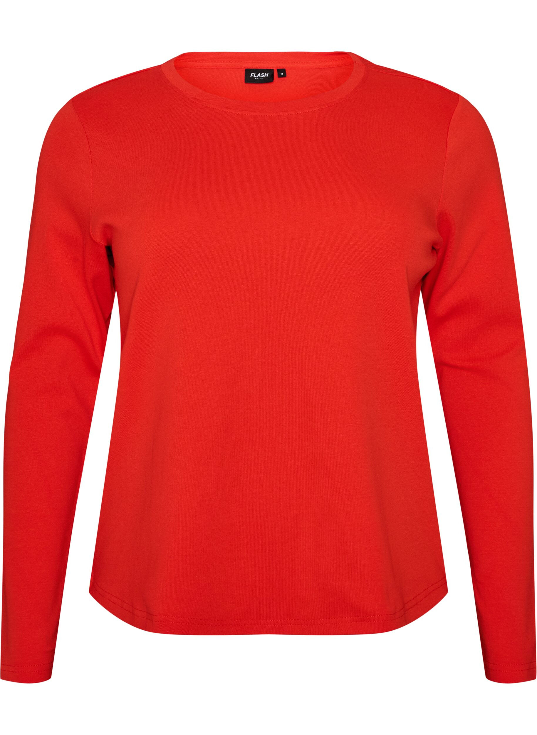 ZizziBasic T-shirt met lange mouwen en ronde hals, Rood, Packshot image number 0