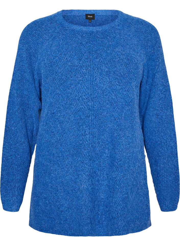 Gebreide trui met een diagonaal patroon en raglanmouwen, Blauw, Packshot image number 0