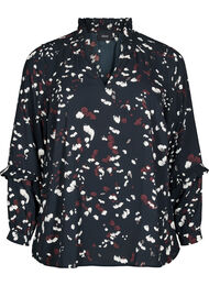 Blouse met print en ruchedetails, Zwart