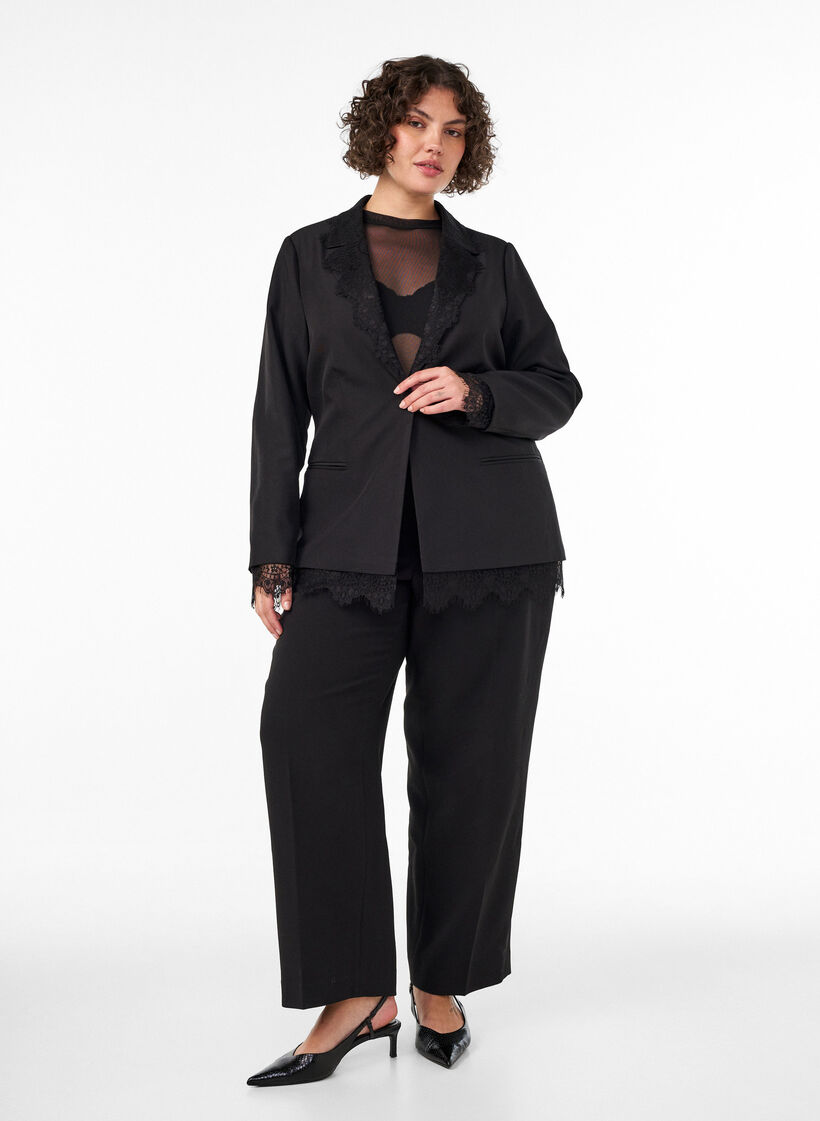Blazer met kanten rand, Zwart, Model image number 1