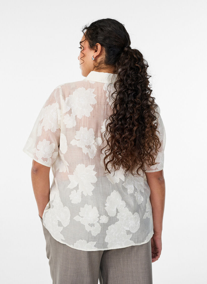 Transparante blouse met bloemenprint, Beige, Model image number 2