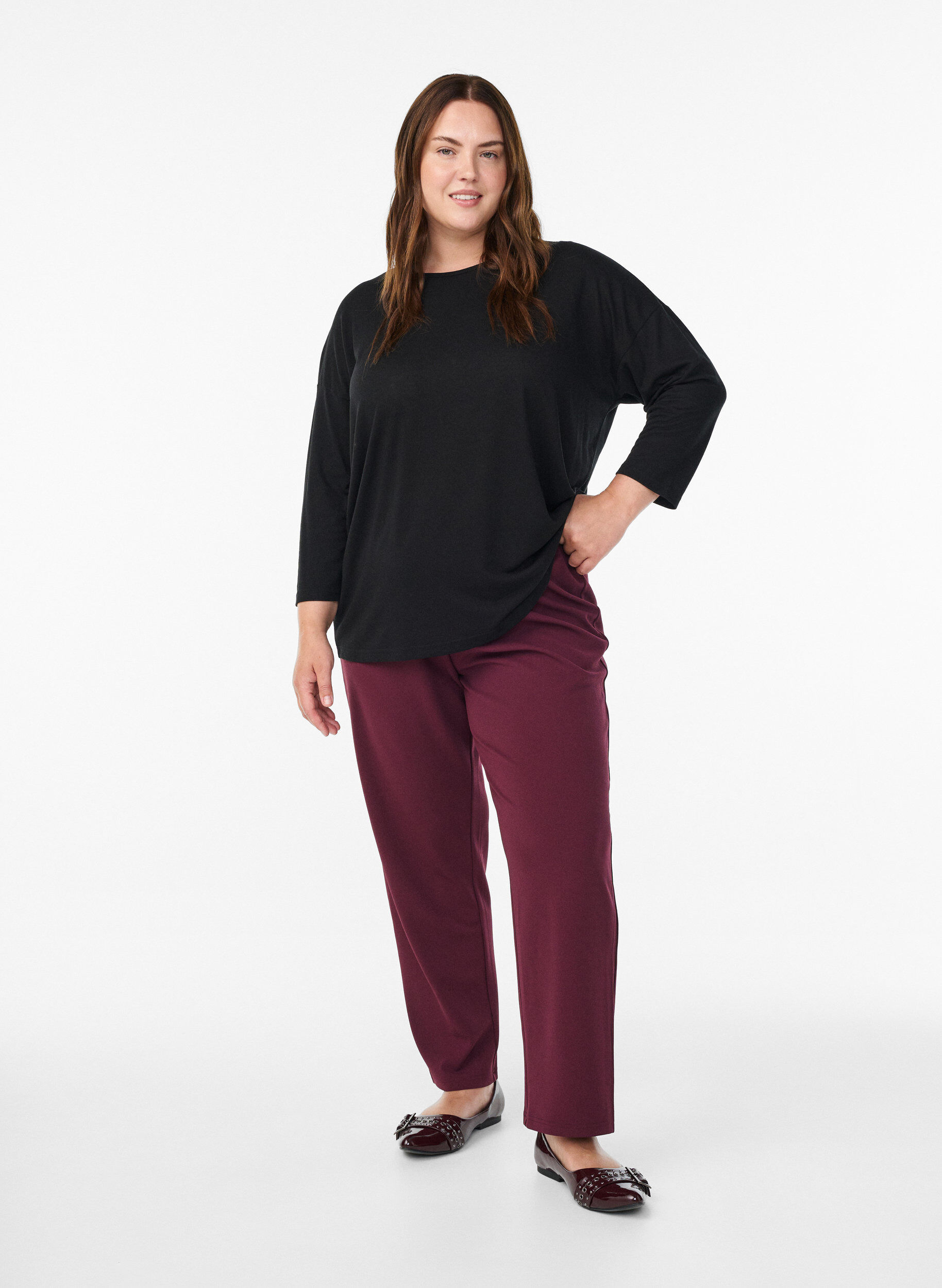 ZizziJersey blouse met 3/4 mouwen, Zwart, Model image number 1