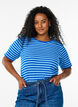 Gestreept T-shirt met geribbelde textuur, Blauw, Model image number 0