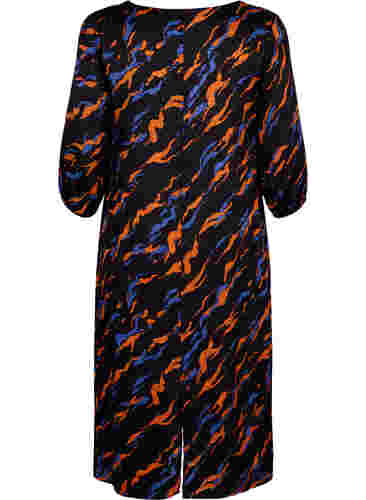 Midi-jurk met print en 3/4-mouwen in viscose, Black Tiger AOP, Packshot image number 1
