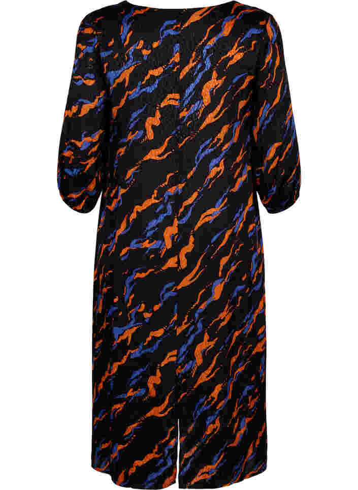 Midi-jurk met print en 3/4-mouwen in viscose, Black Tiger AOP, Packshot image number 1