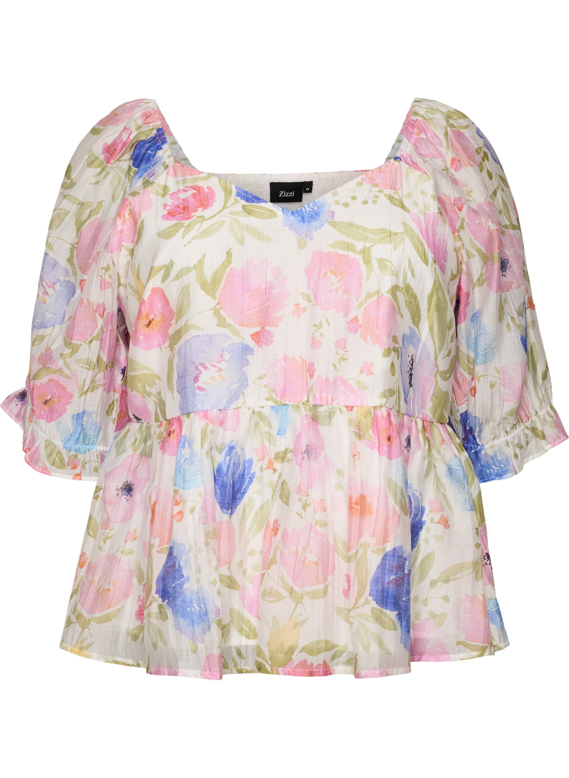 Zizzi Lyocell blouse met bloemenprint en hartvormige halslijn, Wit, Packshot image number 0