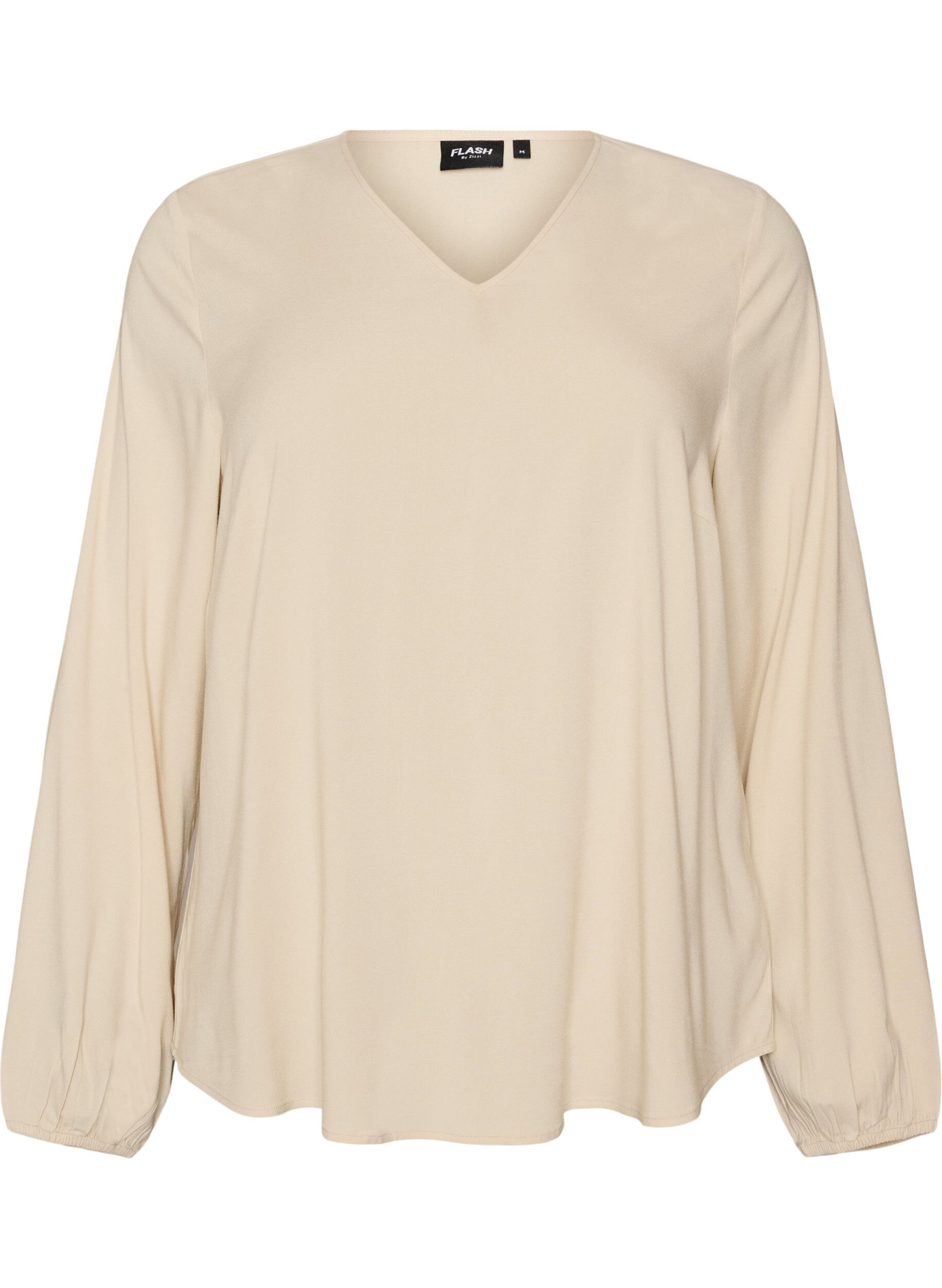 ZizziViscose blouse met V-hals en afgeronde zoom, Beige, Packshot image number 0