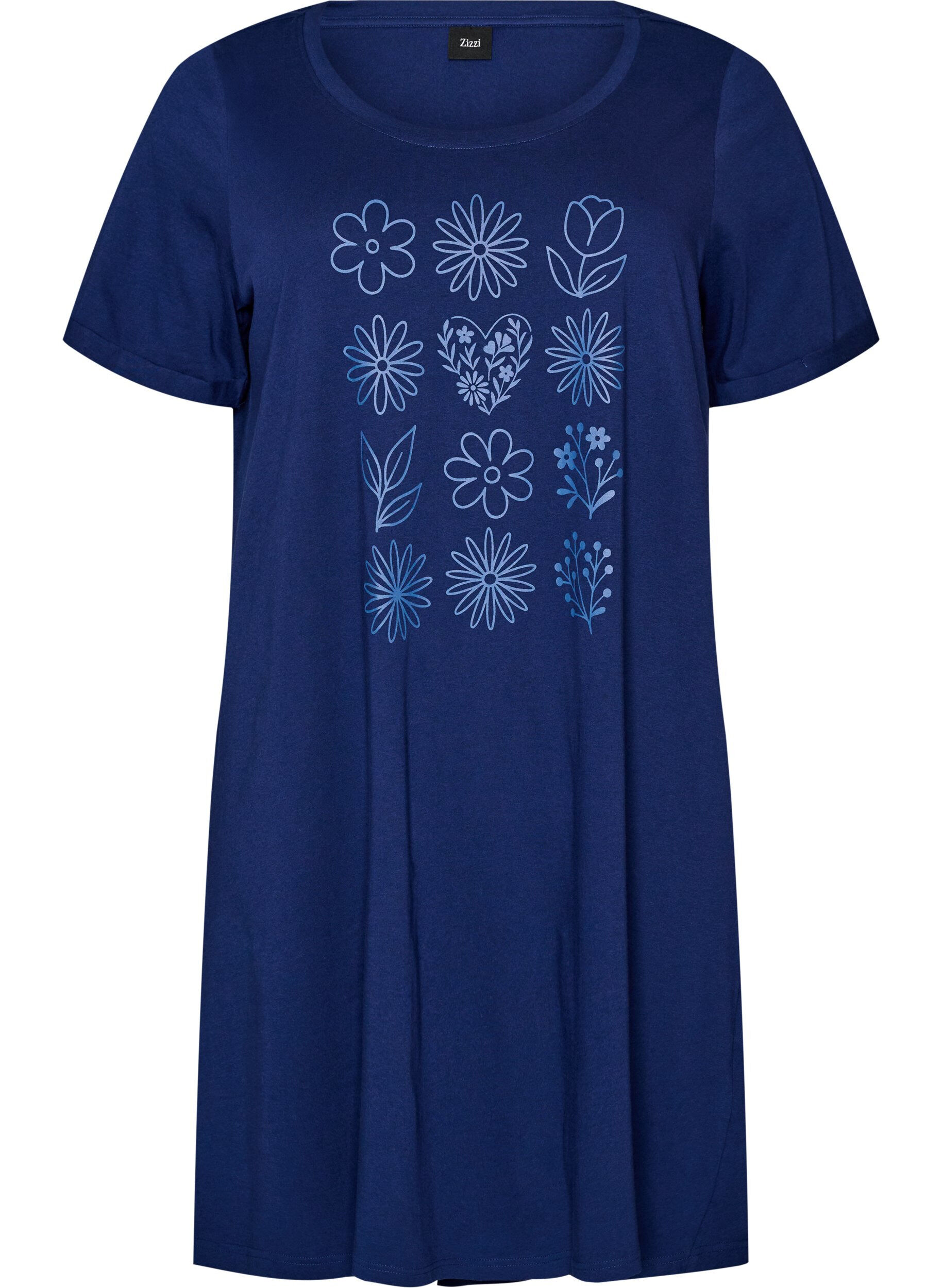 ZizziNachtjapon met korte mouw van biologisch katoen, Blauw, Packshot image number 0