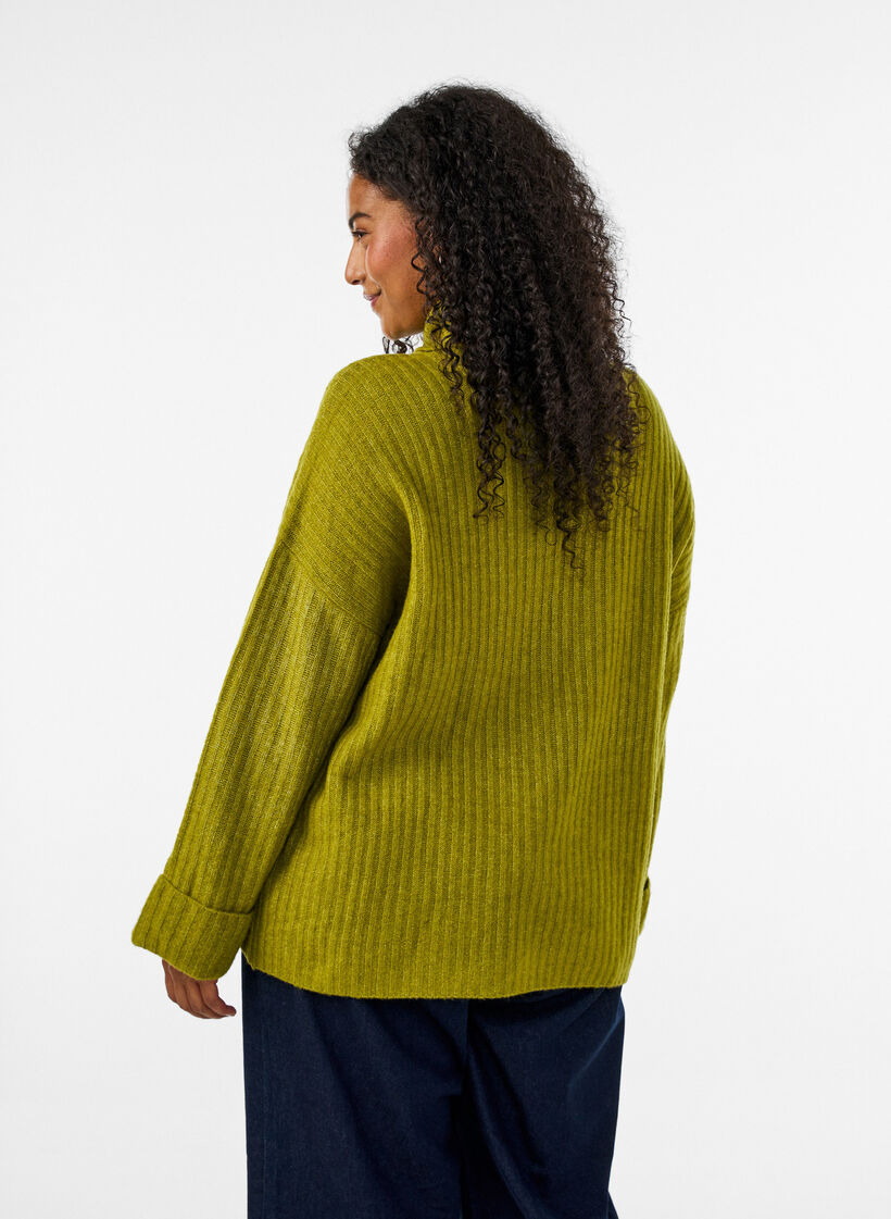 Gebreide top met col, Groen, Model image number 2