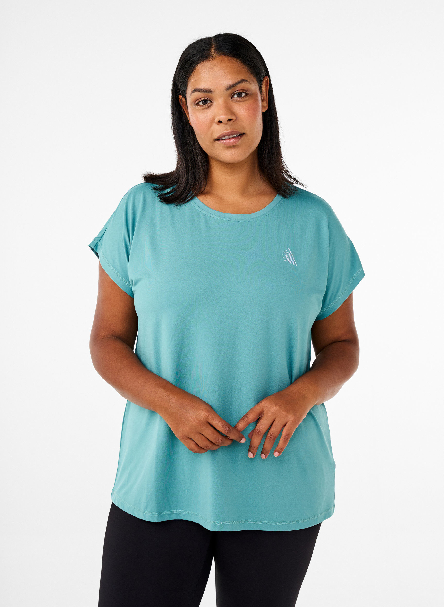 Zizzi Effen gekleurd T-shirt voor sporten, Groen, Model image number 0