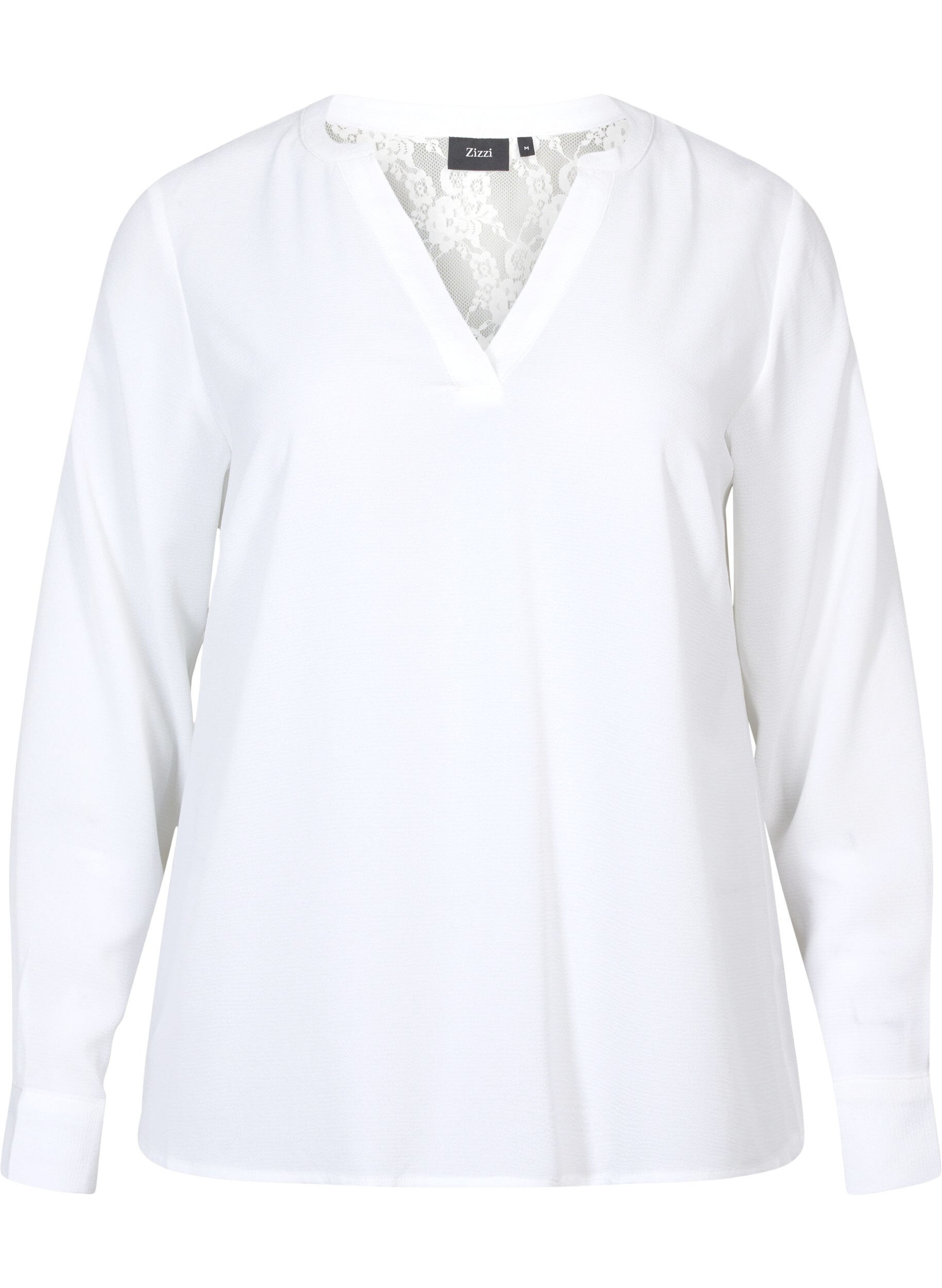 Zizzi Blouse met lange mouwen en kanten detail , Bright White, Packshot image number 0