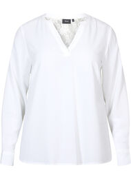 Blouse met lange mouwen en kanten detail , Bright White