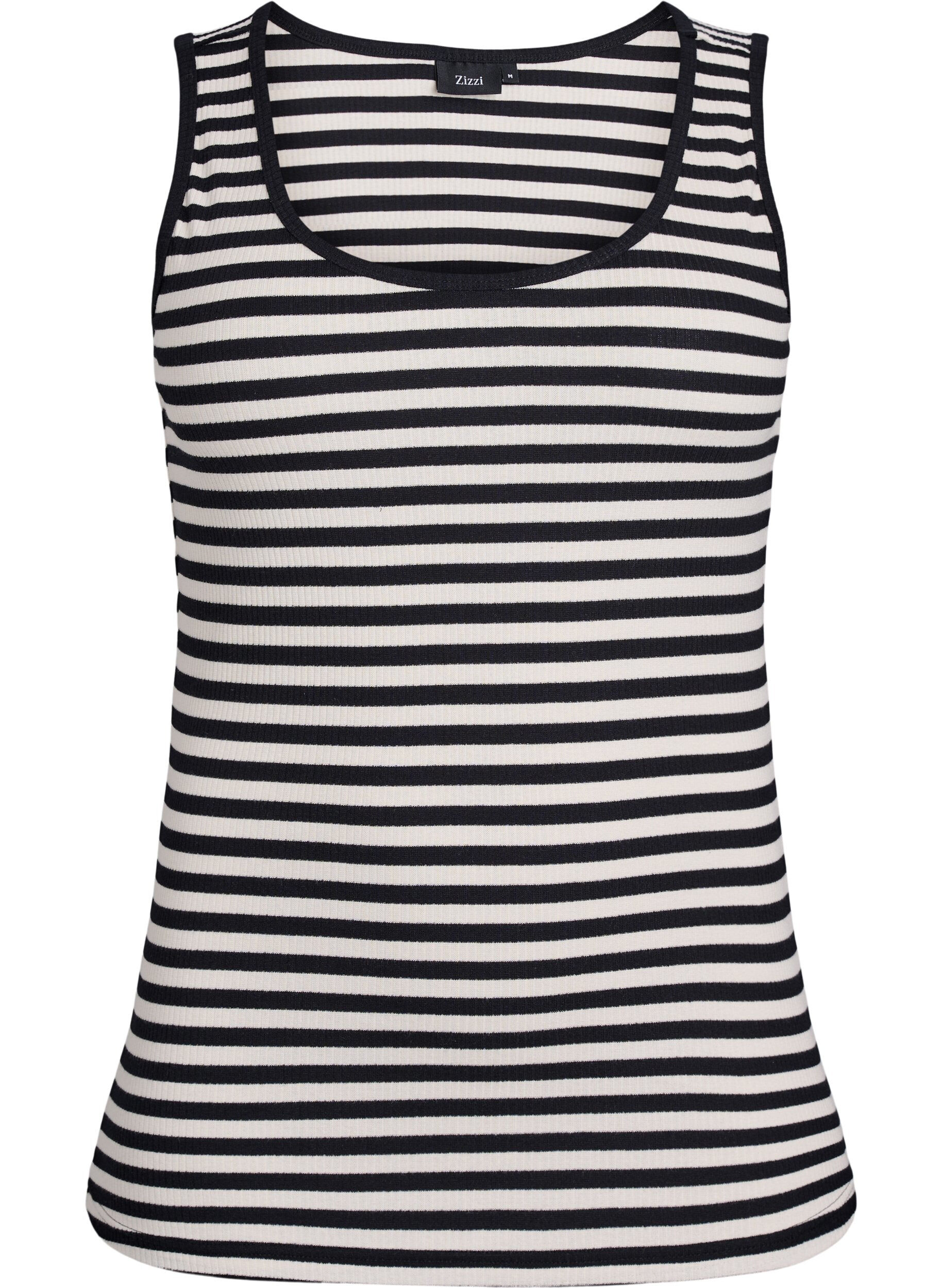 Zizzi Gestreepte tanktop met een ribstructuur, Zwart, Packshot image number 0