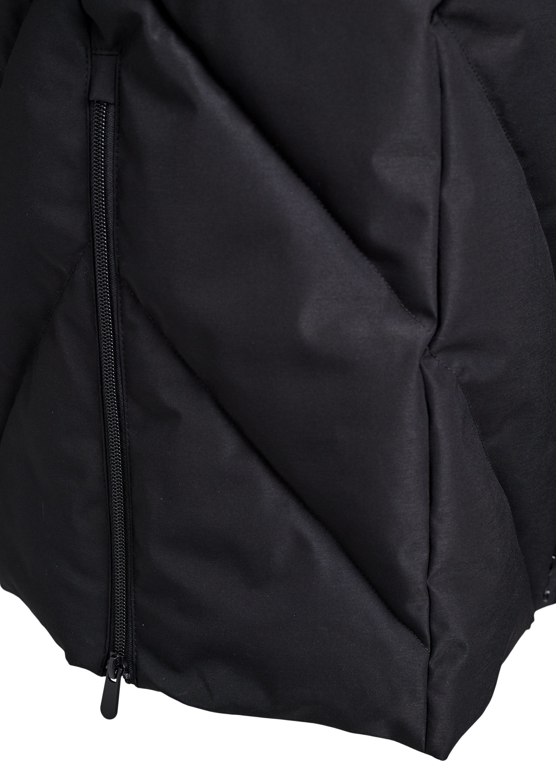 Zizzi Lange winterjas met haaksluitingen en een nep bontkraag, Zwart, Packshot image number 4