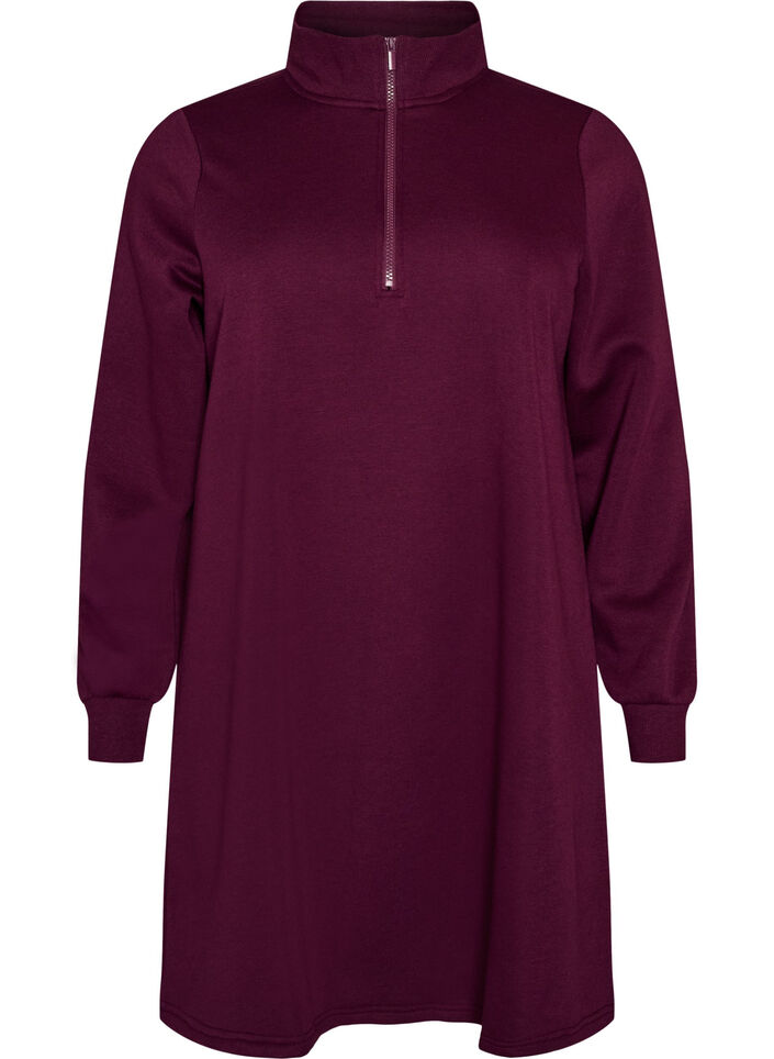 Sweatshirtjurk met hoge ribkraag en rits, Paars, Packshot image number 0