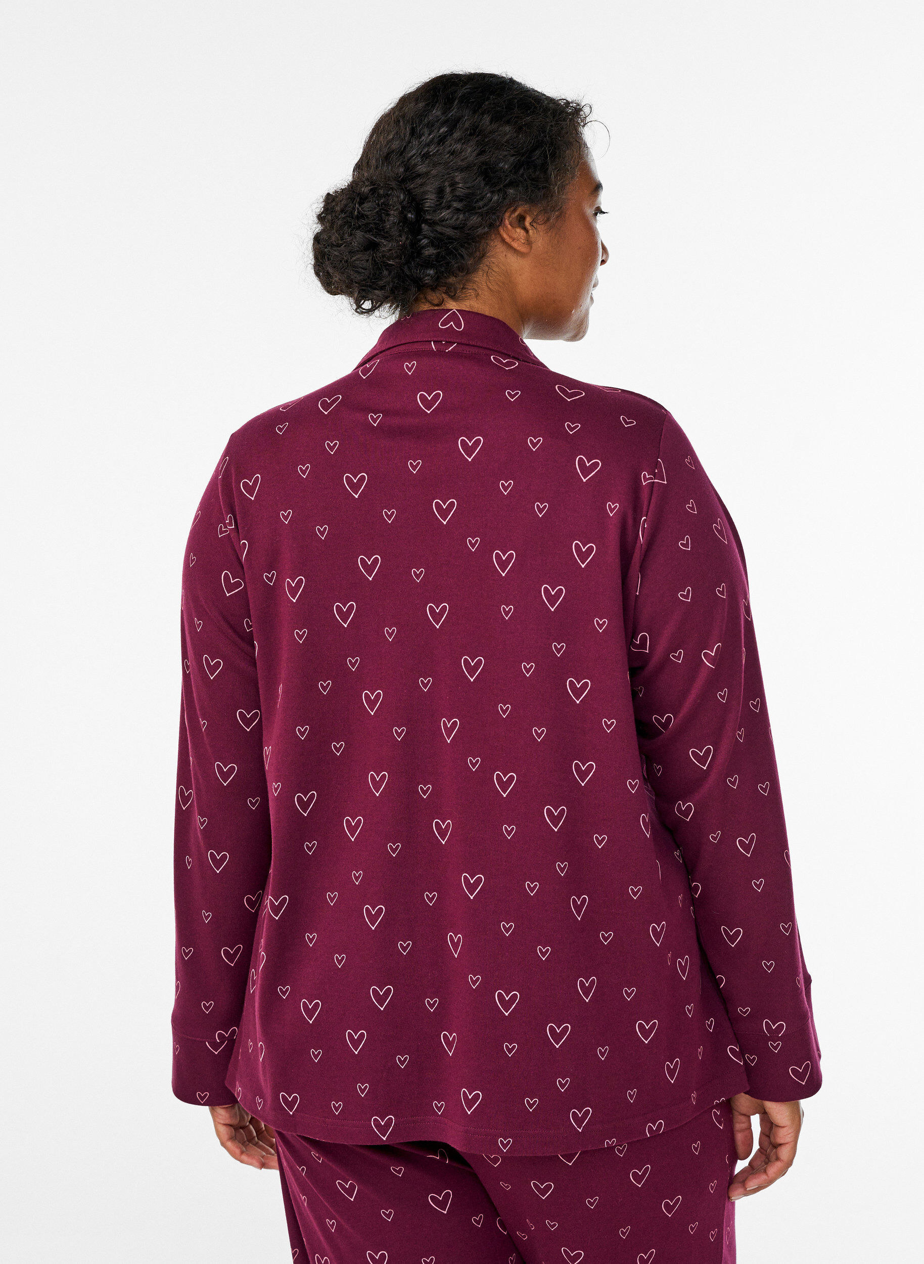 Zizzi Katoenen pyjamashirt met borstzak, Donker Bordeaux, Model image number 2