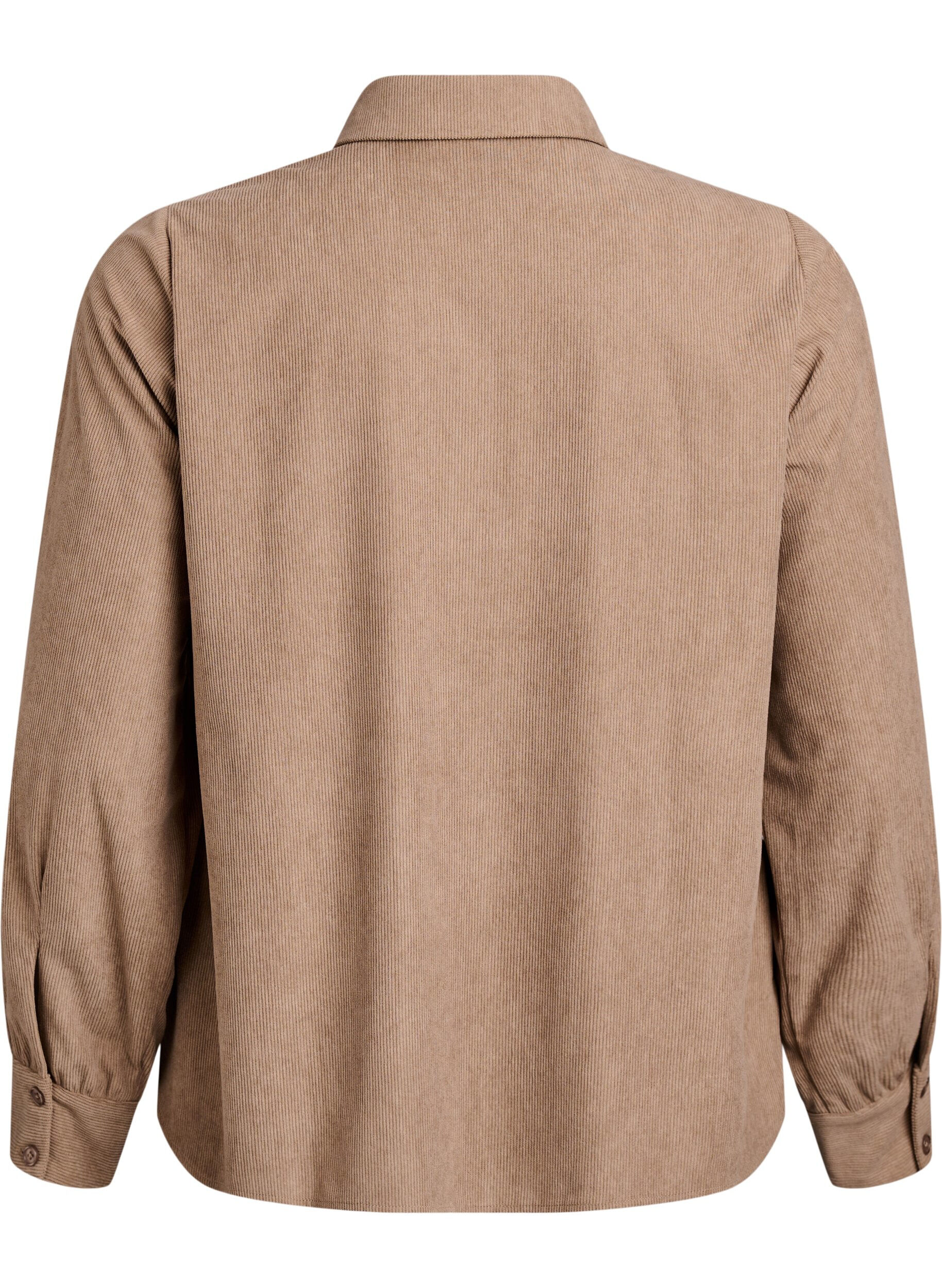 Zizzi Overhemdblouse met lange mouwen in corduroy, Bruin, Packshot image number 1