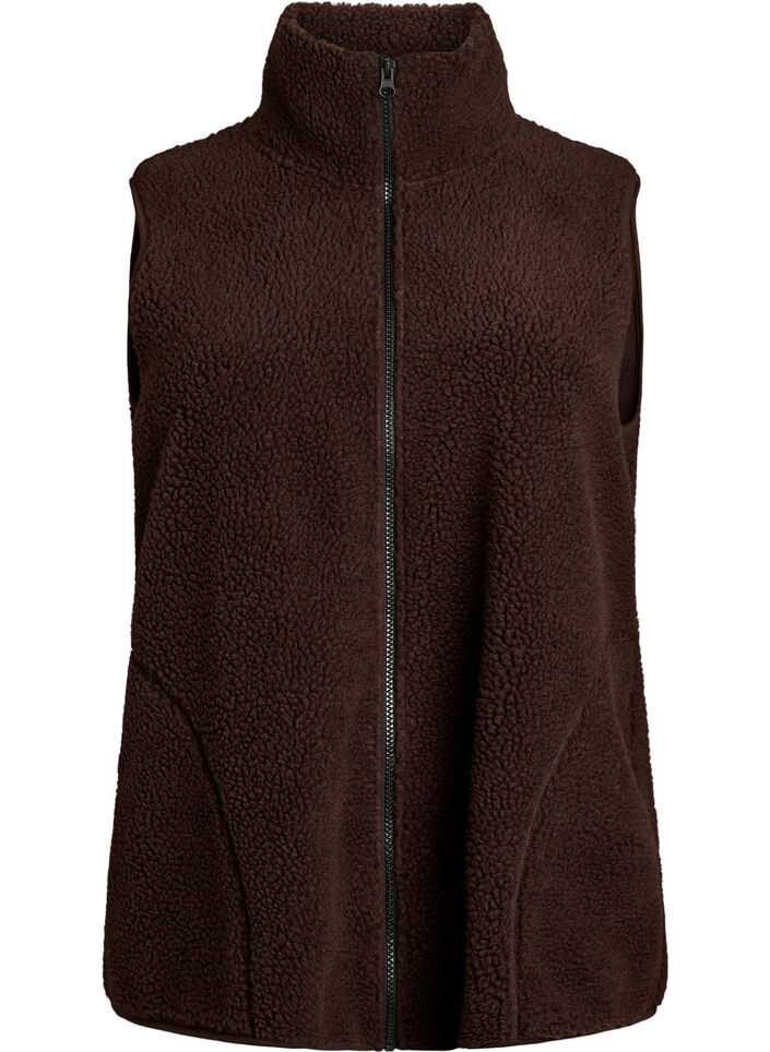 Teddy fleece gilet met ritssluiting en zakken, Bruin, Packshot image number 0