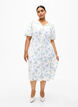 Satijnen jurk met pofmouwen en bloemenprint, Off White Blue Fl., Model image number 3