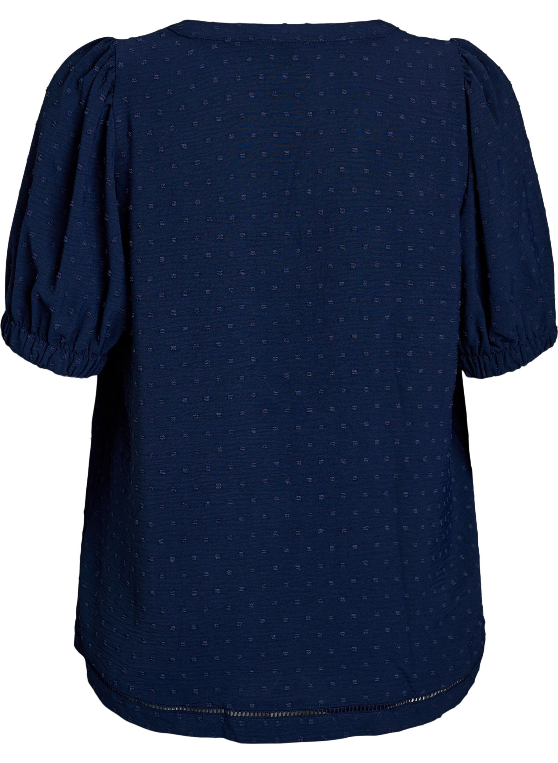 Zizzi Blouse met korte pofmouwen en gestippelde textuur, Navy Blazer, Packshot image number 1