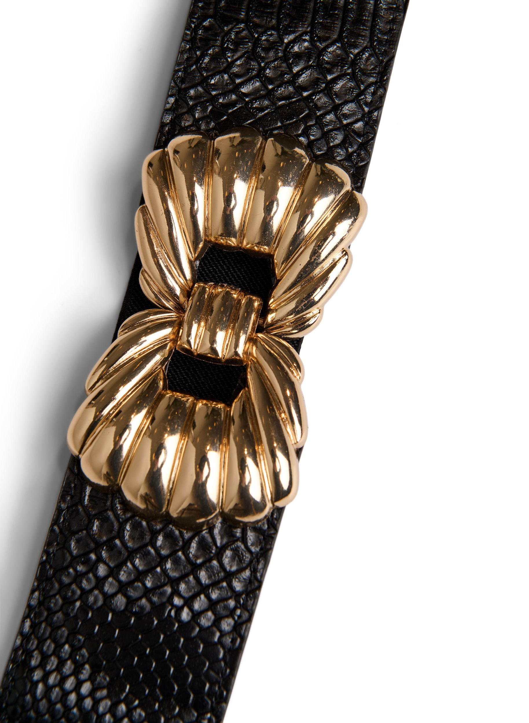 Zizzi Elastische taille riem met gouden gesp, Zwart, Packshot image number 1