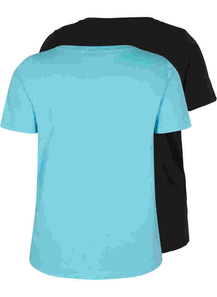 Set van 2 basic t-shirts in katoen, Bonnie Blue/Black, Packshot image number 1