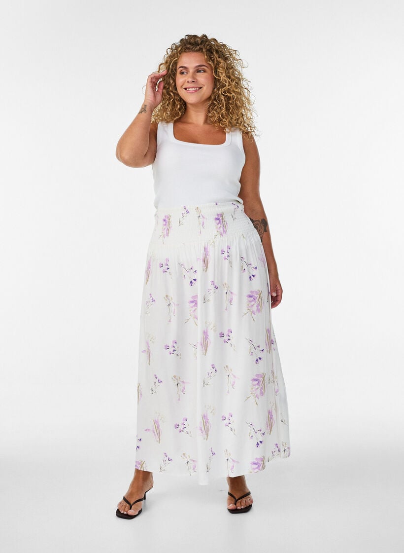 Viscose maxi-rok met smock, Wit, Model image number 1
